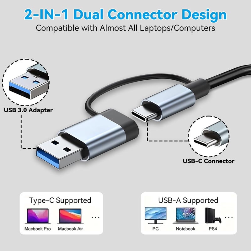 Herfair USB C Hub USB Hub Aluminum 7 in 1 USBC Dock with USB3.0 & USB2.0 Ports Extender Multiport Adapter for PC/Laptops/MacBook Pro/Air/iMac/iPad and More Devices - Image 5
